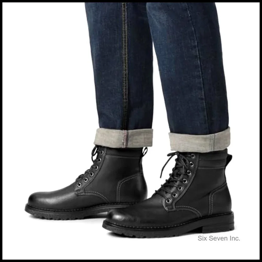 Men's Lace Up Oxford Boots Rugged Lug Sole Cushioned Comfort Casual Street Style